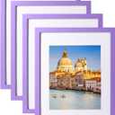 wyooxoo 11x14 Picture Frame Set of 4 Purple Made of Solid Wood Photo Frames Display Pictures 8x10 with Mat or 11x14 Without Mat Colorful Frame For Wall Mount and Tabletop Display