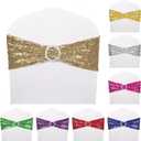 Dimatic 50 PCS Stretch Sequin Chair Sashes Chair Stretchy Spandex Bands for Wedding Reception Events Banquets Chairs Decoration (Champagne)
