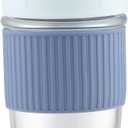 Sivaphe Reusable Glass Ice Hot Coffee Cup 16 oz, Portable Travel Mug with Spill-Proof Lid and Thermal Sleeve for Home Office Black (Blue)