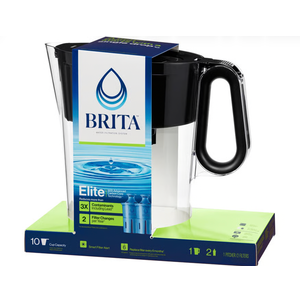 Brita Water Filter Space Saver Pitcher for Tap and Drinking Water with 1 Elite Filter, Black