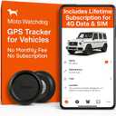 GPS Tracker for Vehicles, No Monthly Fee, No Subscription, 4G SIM and Data Included, Business Fleets, Speeding Alerts, Trip History, Mileage Tracking, Geofence, Magnetic, USA Developed, Moto Watchdog