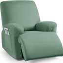 TAOCOCO Stretch Recliner Chair Covers 3-Pieces Solid Furniture Covers Recliner Cover for Reclining Chair Slipcovers Feature Fitted Soft Washable Recliner Sofa Covers (1 Seat, Bean Green)