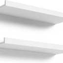 Boswillon Floating Shelves Wall Mounted Set of 2, Modern White Shelves for Bedroom, Nursery Shelves with Lip, Display Picture Ledge Shelf for Wall Decor Living Room Bathroom Kitchen - White