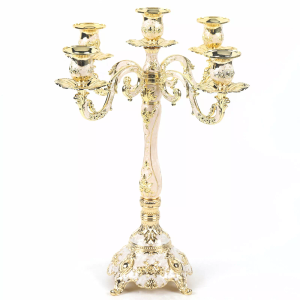 Table Candlesticks Candelabra Home Party Wedding Dining 5-Arm Candle Holder, White/Gold