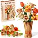 Flowers Set with Vase for Adults Compatible with Lego Flowers, Icon Roses Bouquet Botanical Collection Kits Artificial Flower Set, Valentines Birthday Gifts, Home Office Decorations 14+