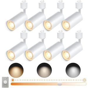GU10 LED Track Lights, 10W 120V White 8-Pack Track Light Heads, Brightness Dimmable Ceiling Spotlight Fixture with Extra Dedicated Dimmer for Accent Lighting for Home, Store, Moblie Cart