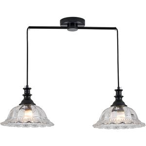 HDDFL 2 Light Pendant Light Fixtures Modern Glass Hanging Lights with Adjustable Cord for Kitchen Island Dining Room Living Room Hallway Black Metal
