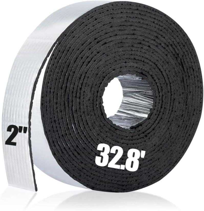 PAMASE 32.8ft Pipe Insulation Tape Wrap - Outdoor Winter Cold Hot Water Pipe Winterizing Self-Adhesive Foam with Aluminum Foil, Heat Preservation Reduce Heat Loss, 2" Wide