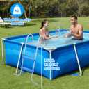 Threlaco 33 Inch Above Ground Pool Ladder 2 Step Steel Frame Swimming Pool Entry Exit Ladder Non Slip Metal Frame Steps, Weight Capacity 300lbs(White and Blue)
