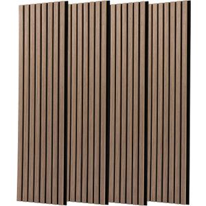 FORTUNO 4 Pcs Wood Panels for Wall and Ceiling - Decorative Fluted Slat Wall Paneling, Sound Absorbing Acoustic Panels for Studio, Living Room, 47.2"11.8", Brown