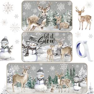 Drydiet 3 Pcs Winter Snowman Kitchen Rug and Mat Set Anti Fatigue Winter Kitchen Floor Mat Non Slip Let It Snow Deer Tree Farmhouse Christmas Rugs for Holiday Home Office Bathroom Rustic Decor (Grey)