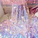 SIELUNO Mermaid Tablecloth, Sequin Tablecloth, Fish Scale Table Cover for Wedding Birthday Mermaid Party Rectangle Table, Dessert Table Decoration Mermaid Party Supplies-Pink-51x35.5in
