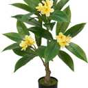Briful Artificial Plants Indoor 26.77'' Fake Tropical Plumeria Flowers Tree Plants in Black Pot, Hawaiian Yellow Plumeria Faux Frangipani Tree Floor Plant for Home Office Wedding Decor