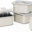 Stainless Steel Snack Box Containers for Kids, 3 Packs 12 oz Leak-Proof Microwave-safe Small Food Storage Container with Lid, Metal Compact Bento Lunch Box Container for School Travel (Beige)