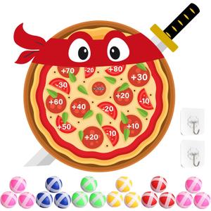 Pizza Party Game Turtle Party Favors 24 x 22 Pizza Dart Board with 18 Sticky Balls Toys Turtles Themed Game Video Birthday Supplies Decoration Gift for Boys Girls