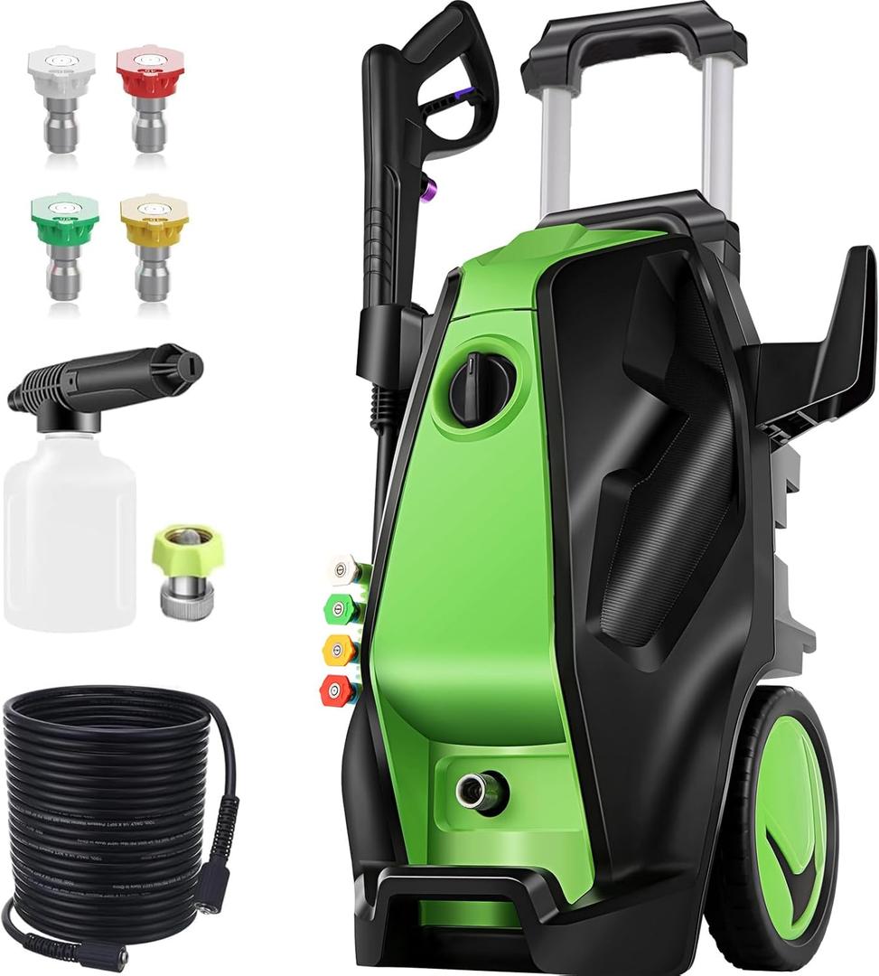 Electric Pressure Washer 5000PSI, Heavy Duty 4.0GPM Power Washer with 33 FT Extension Hose, 4 Quick Connect Nozzles and Foam Cannon for Cars/Fences/Driveways/Patios/Home Cleaning, Green