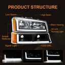 LED DRL Headlight, Compatible with 2003-2006 Chevy Silverado 1500 2500 3500/2003-2006 Avalanche, Headlights Assembly Kit without Factory Cladding Models Black Housing Amber Reflector