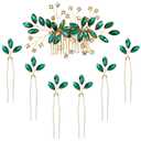 inSowni 7 Pieces Emerald Green Rhinestone Wedding Bridal Hair Side Comb Slide+U-shaped Hairpins Hair Accessories Headpieces for Women Girls Brides Bridesmaids