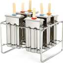 Stainless Steel Popsicle Molds, Set of 6 Ice Cream Maker, Ice Pop Molds With Holder, Metal Reusable Homemade Popsicle Molds with Sticks and Bags (Flat Head, with Slot)