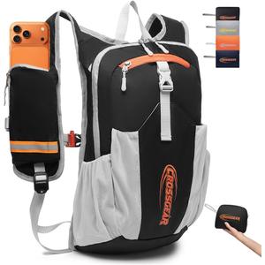 CROSSGEAR 16L RFID Hiking Backpack, Lightweight Foldable Packable Backpack, Small Travel Hiking Daypack for Women Men Black