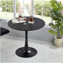 23.4" Tulip Dining Table, Black, Perfect for 2-4 People, Mid-Century Modern Style, Round MDF Top with Sturdy Base for Dining Room, Living Room, Cafe (60cm)