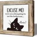 Funny Bathrooms Decor, Cats Lover Decoration for the Home, Novelty Humorous Bathroom Decor, Rustic Farmhouse Wooden Table Signs, Cat Mom Gift, Funny Cat Saying Sign 5.95.9 inches