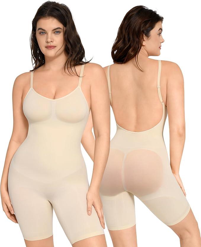 FeelinGirl Backless Shapewear for Women Tummy Control Seamless Sculpting Postpartum Thigh Slimmer Body Shaper M/L