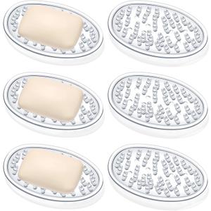 Plastic Soap Holder Soap Dish Bar Saver Tray with Holes Soap Sponge Holder for Kitchen Bathroom Shower Counter, 4.5 x 3 x 0.7 Inches (Clear,6 Pcs)