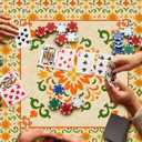 Orange Green Chinoiserie Floral Mahjong Mat 31.5 x 31.5 in, Abstract Art Chinese Non-Slip Noise Reduction Gaming Mat for Table American Mahjong Poker Board Games Card Games Dominoes, 31.5 x 31.5 x 0.12 inches