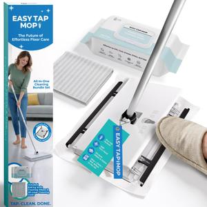 Hands-Free Flat Floor Sweeper Mop - Compatible with Most Pads | Foot-Tap Lock System - 360 Swivel & Adjustable Aluminum Handle - Includes Baking Soda Wet Wipes & 3D Layer Microfiber Cloth
