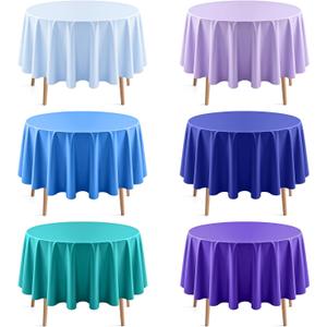 6 Pieces Blue & Purple Series Round Tablecloth, 84" Solid Color Waterproof & Spillproof Disposable Plastic Table Cover, Durable Party Tablecloth for Dining, Buffet, Picnic, Outdoor Events