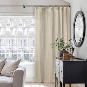 TWODRAPES Neutral Linen Pinch Pleated Curtains Long 2 Panels Living Room Bedroom Memory Training Shaped Semi Sheer Beige Oatmeal Pleat Drapes with Hooks Rings Light Filtering Window Curtain 40x84