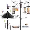 YINGYM 6-Hook Bird Feeding Station Kit, 94 Inch Heavy Duty Bird Feeder Stand Pole for Outdoors Hanging with 4 Feeders, Wide Metal Squirrel Baffle, Attracting Wild Birds