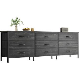 Huuger 63 Inch Dresser for Bedroom, Dresser for Closet with 9 Drawers, Large TV Stand for 55, 65, 70 Inch TV, Entertainment Center, Wide Long Chest of Drawers, Charcoal Black Wood Grain Print