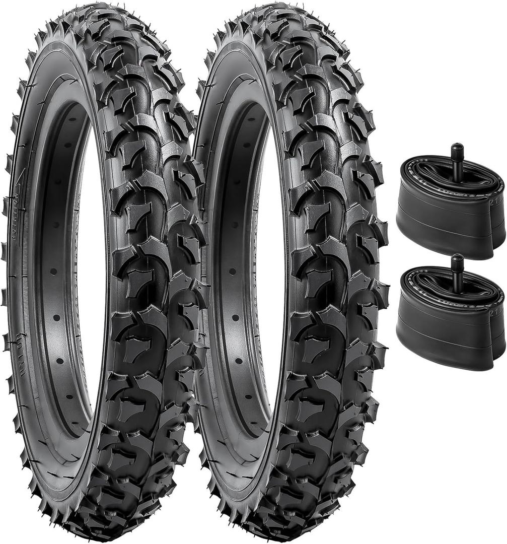 YUNSCM 2-PCS 12.5" Kid Bike Tires 12 X 2 (62-203) and 12.5" Bike Tubes Schrader Valve Compatible with Mountain Bike 12 1/2 X 2 1/4 Bike Tires and Tubes (Y-602)