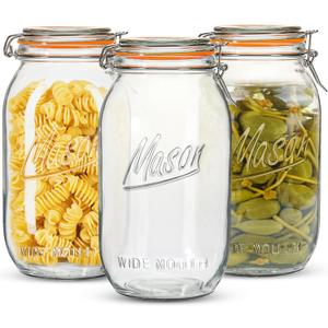 Anwoi Wide Mouth Mason Jars 64 oz 3 Pack Half Gallon Glass Jar with Airtight Lids, Large Mason Jar with Scale Mark Food Storage Canning Jars for Pickling Flour Sugar Pasta Oats Cereal