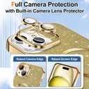 Hython for iPhone 15 Plus Case Glitter, Clear Magnetic Phone Cases with Camera Lens Protector [Compatible with MagSafe] Bling Sparkle Plating Soft TPU Shockproof Protective Cover Women Girls, Gold