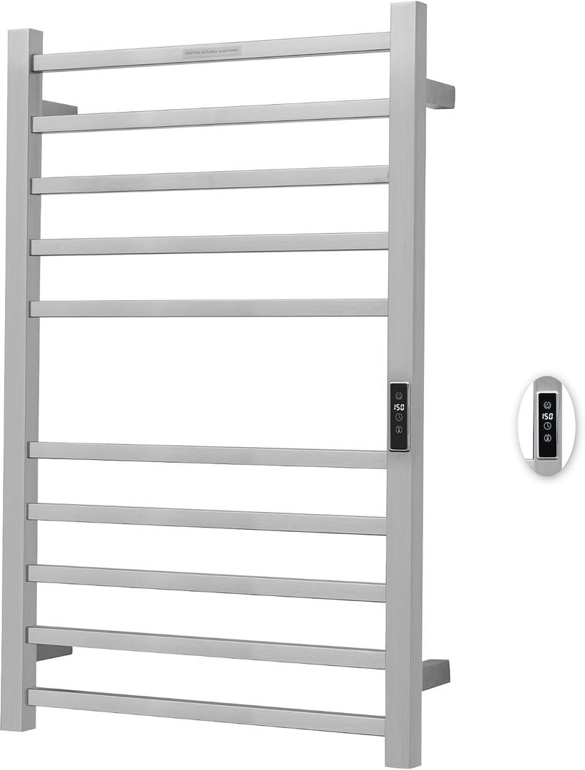 Heated Towel Racks for Bathroom, Wall Mounted Electric Towel Warmer Racks with Timer & Temperature Control, 10 Bar Stainless Steel Towel Heater for Bathroom, Brushed Plug-in