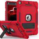 Case for iPad 9th/8th/7th Generation 2021/2020/2019(10.2 inch), Heavy Duty Shockproof Rugged Protective 10.2" Cover with Built-in Kickstand for iPad 9 8 7 Gen (Red+Black+Black)