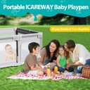 ICAREWAY Foldable Playpen for Babies and Toddlers, 50x50 Inches Portable Playpen, Kids Collapsible Play Pen with 2 Handlers, Indoor & Outdoor Baby Fence Play Area with Visible Mesh, Light Green