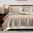 WDCOZY 100% Cotton Quilt King Size Bedspread, Pre-Washed 3-Piece Lightweight Soft Coverlet Set with 2 Pillow Shams, Farmhouse Design All Season Bedding Set, Beige (King (106"x96"))