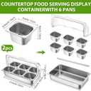 Ziliny 6 Pan Countertop Ice Food Serving Display Container with Clear Roll Top Cover, Stainless Steel Serving Tray Buffet Condiment Dispenser for Restaurant Hotel Kitchen Party, 22.1" x 14.8" x 7.7"