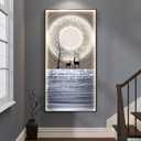 Large Framed LED Modern Wall Art for Hallway, Vertical Moon Night Sky Lake Landscape Artwork for Walls, Luxury Dimmable Lighted Wall Decor for Living Room, Entryway, Home Office, 30 x 60 Inch