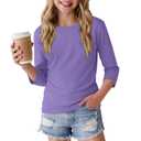 LessonZoo Girls 3/4 Sleeve Crewneck T Shirt, Lavender, 13-14y