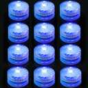 Blue Submersible Led Lights, Waterproof Tea Lights Mini Led Light 100H Battery Operated Underwater Lights for Jack-O-Lantern Decor Halloween Christmas Home Vases Wedding Party Decor (12 Pack)