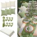 91 x 71 Extra Large Outdoor Boho Picnic Blanket with Sage Green Table Runner, 6 Throw Pillow Covers 6 Napkins Woven Cotton Yarn Oversize Beach Blanket Washable Picnic Camp Wedding