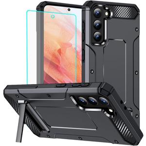 for Samsung S21 Case: Galaxy S21 Case with Screen Protector, Military Grade (Heavy Duty) 360 Rotatable Kickstand Shockproof Protective Cases for Samsung Galaxy S21 (Black)