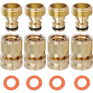 Brass Hose Quick Connect, 3/4 Inch GHT Thread Garden Hose Quick Connector No-Leak Water Hose Quick Connect Fittings Male and Female - 4Packs
