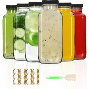 AuroTrends 12 oz Glass Bottles with Lids - 6Pack, 360ml Glass Juicing Bottles - Portable, Reusable - 12fl.oz (Set of 6)