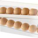 Blynx  Egg Dispenser Double-Layer Organizer Self-Rolling Fridge Holder Detachable Non-Slip Kitchen Pantry Cabinet Refrigerator 12 Eggs Storage White
